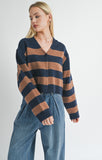 Navy and Camel Stripe Cardigan