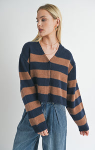 Navy and Camel Stripe Cardigan