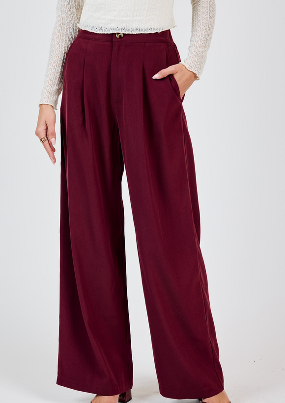 Wine Wide Leg Trousers