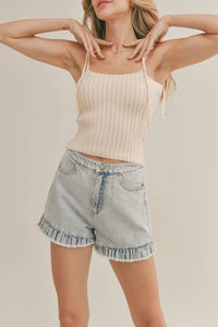 Denim Ruffled Shorts